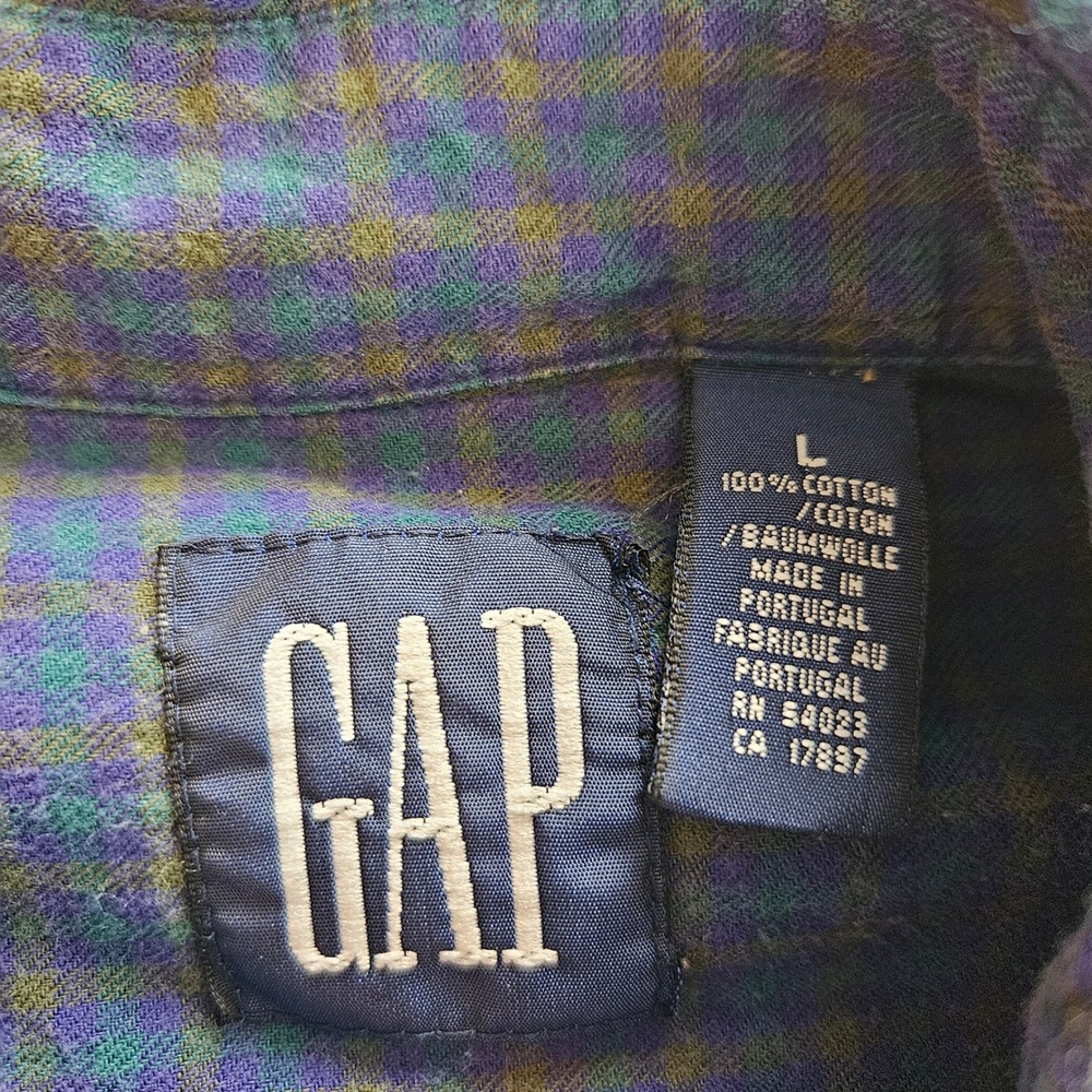 Vintage Gap Men L Plaid Flannel Button Down Shirt Blue Green 90s Grunge Indie - Picture 5 of 9